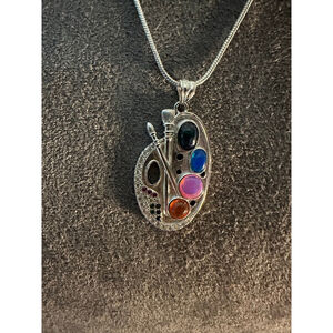 Silver and Opal Artist Palette Pendant on Stainless Steel Chain